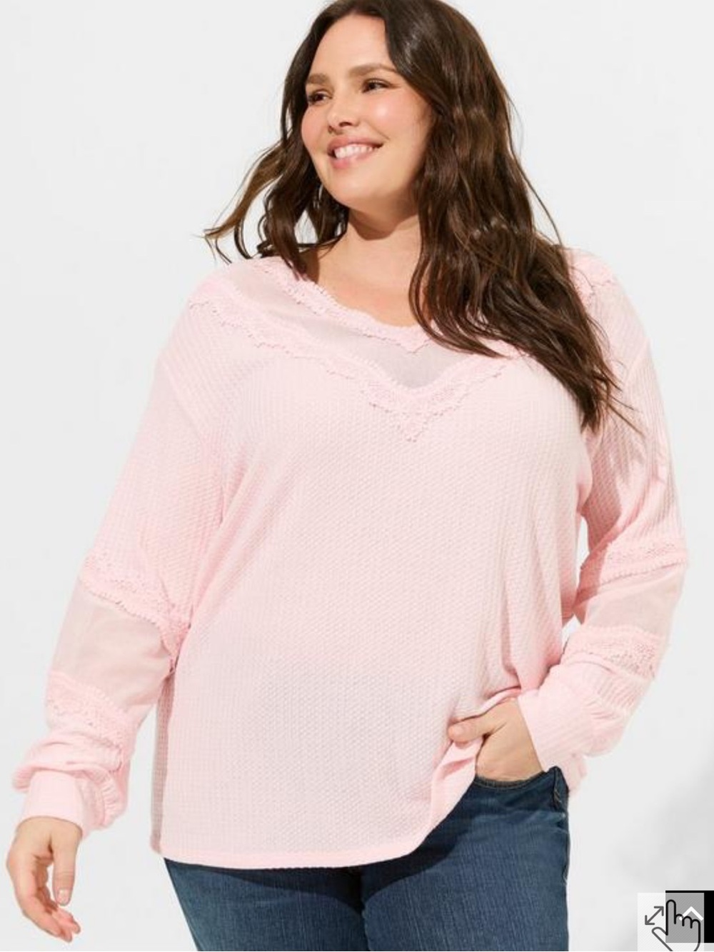 NWT Torrid Waffle V-Neck Long Sleeve Mesh Inset Sweatshirt, Pink, Size 1